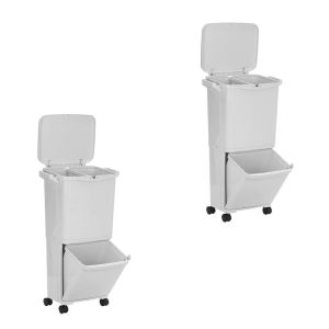 Sett med 2x avfallssorteringssystem med 3 rom MS1 Divit avfallsbeholder 55 liter hvit