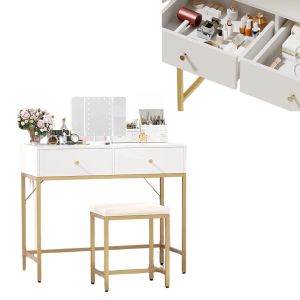 Sminkebord med speil og krakk Divit KH6 Skrivebord med skuffer hvit