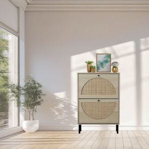 Schuhschrank 2 Schubladen SB10 Schuh Organizer Rattan DPL1