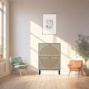 Schuhschrank 2 Schubladen SB10 Schuh Organizer Rattan DPL2