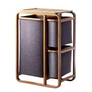 Wäschekorb WK13 Wäsche Organizer Wäschesack 3 Fächer grau holz