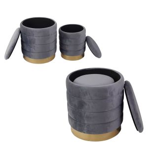 Sitzhocker 2er Set SH18 Hocker rund mit Aufbewahrung grau DPL1