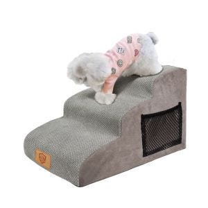 Hundetreppe HT25 bis 20kg Haustierleiter Hundeaufstieg Stoff grau
