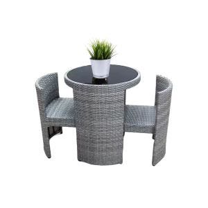 Sitzgarnitur 3-teilig BM7 Balkonmöbel Terrassenmöbel Rattan grau