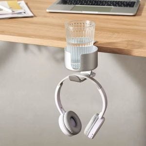 2-in 1 Headsethalterung HS23 mit Getränkehalter Headsetstand silber