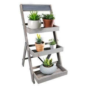 Blumentreppe Outdoor PT01 Pflanzentreppe mit Tafel Holz grau DPL3