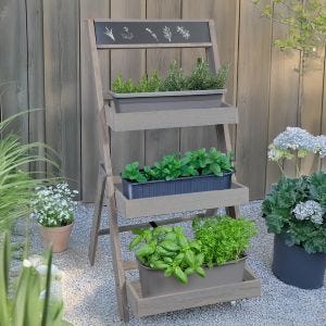 Blumentreppe Outdoor PT01 Pflanzentreppe mit Tafel Holz grau DPL4