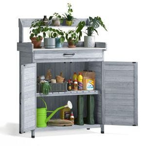 Gartenschrank mit Arbeitsfläche Divit PG03 Outdoor Schrank wetterfest Holz grau DPL1
