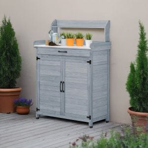 Gartenschrank mit Arbeitsfläche Divit PG03 Outdoor Schrank wetterfest Holz grau DPL2