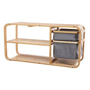 Schuhregal mit Sitzbank Divit SR3 Schuhbank mit 2 Schubladen Bambus DPL2