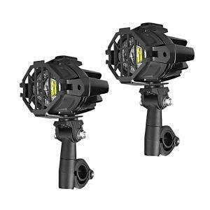 2x motorsykkel LED-tåkelys med kollisjonsstangholder og beskyttelsesgitter Lumitecs S22X ekstra frontlykter