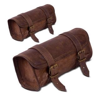2x verktøyrull for motorsykkelskinn egnet for Chopper Retro verktøyveske Craftride LR2 brunt sparesett