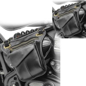 2x motorsykkelsidevesker Craftride SR1 vintage skinn universal svart sparesett