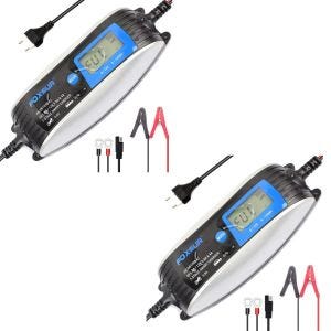 2x batterilader motorsykkel helautomatisk 6V 12V 4A lader motorsykkelbatteri Lumitecs ST3 økonomisett