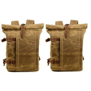 2x motorsykkelryggsekk canvas Craftride VR2 vintage motorsykkelveske 20L retro brun sparesett