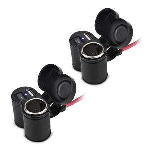 2x Tourtecs ZA2 motorsykkel ombord-uttak med sigarettenner og USB-port økonomisett