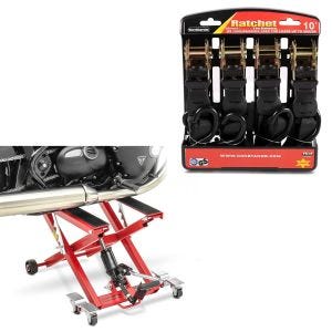 Set: Hebebühne Mid-Lift XL heber bis 500kg in rot + Spanngurt Set Ratsche mit 4x Zurrschlaufe schwarz_1
