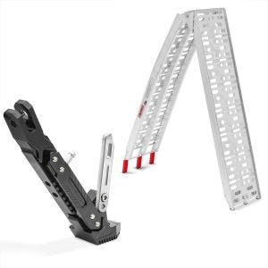 Set: Auffahrrampe bis 340 kg Alu-I klappbar + Seitenständer Universal Höhenverstellbar schwarz_1