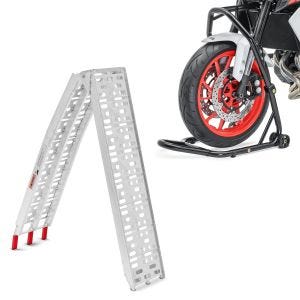 Set: Auffahrrampe bis 340 kg Alu-I klappbar + Lenkkopfständer Classic 5 PIN Lenkkopf Montageständer schwarz_1
