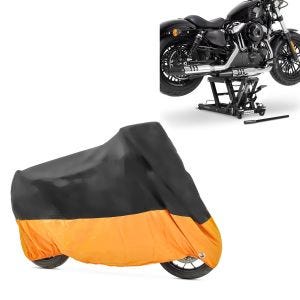 Set: Hebebühne L für Harley und Chopper -680kg + Abdeckplane XXXL Faltgarage schwarz-orange_1