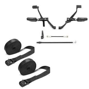 Sett: Motorsykkel foroverfotstøttesystem egnet for Harley Davidson Sportster 14-20 Craftride i sort + Motorsykkelsurrebåndsett 150cm 2 stk i sort ConStands