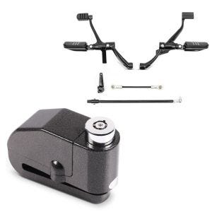 Set: Vorverlegte Fußrastenanlage für Harley Sportster 14-20 + Bremsscheibenschloss Alarm 120dB schwarz_1