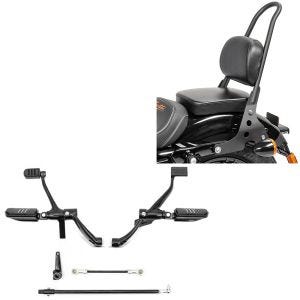 Sett: Motorsykkel fremre fotstøttesystem egnet for Harley Davidson Sportster 14-20 Craftride i svart + Sissy bar egnet for Harley Davidson Sportster 04-20 Craftride Fast Rider-M svart
