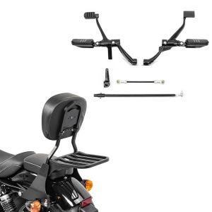 Set: Vorverlegte Fußrastenanlage für Harley Sportster 14-20 + Sissybar Harley Sportster 04-20 DS mit Rack_1