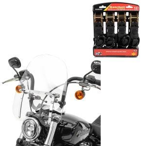 Set: Windschild CW1 für Chopper Cruiser und Custombikes klar + Spanngurt Set Ratsche mit 4x Zurrschlaufe schwarz_1