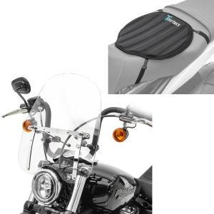 Set: Windschild CW1 für Chopper Cruiser und Custombikes klar + Gel Sitzkissen Tourtecs Neopren M Gelkissen Sitzauflage in schwarz_1