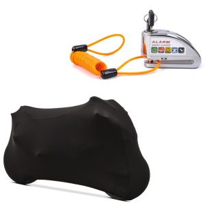 Set: abdeckung Indoor M-L Stretch Garage in schwarz + Bremssscheibenschloss Alarm Diebstahlschutz 110dB cr_1