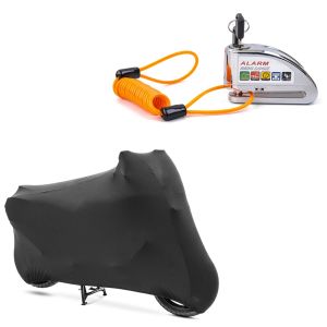 Set: abdeckung Indoor XL-XXL Stretch Garage in schwarz + Bremssscheibenschloss Alarm Diebstahlschutz 110dB cr_1