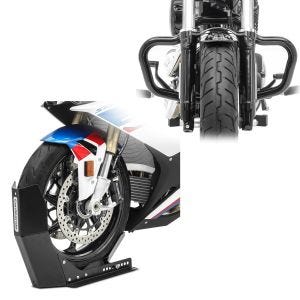 Sett: Crash bar Bart egnet for Harley Davidson Sportster 04-20 crash bar svart Craftride + transportstativ ConStands Easy-Fix motorsykkel rocker opptil 21 tommer svart