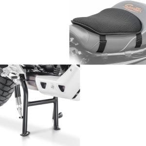 Set: Hauptständer Moto Guzzi V85 TT 19-21 Mittelständer in schwarz + Gel Sitzkissen M Tourtecs Universal Komfortkissen schwarz_1