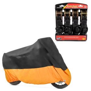 Set: Spanngurt Set Ratsche mit 4x Zurrschlaufe schwarz + Abdeckplane XXXL Faltgarage schwarz-orange_1