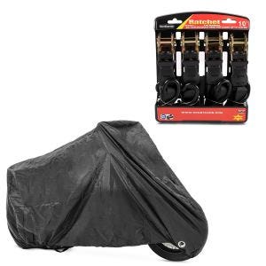 Set: Spanngurt Set Ratsche mit 4x Zurrschlaufe schwarz + Abdeckplane XXL Faltgarage schwarz_1