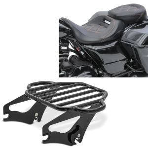 Sett: Sete egnet for Harley Davidson Touring 09-24 Komfortsete Craftride RH3 svart-oransje + Bagasjehylle egnet for Harley Davidson Touring 09-24 Craftride KI avtagbar i svart