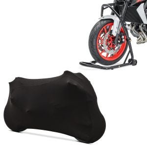 Sett: Ratthodestativ Classic 5-PIN ratthodemonteringsstativ svart + motorsykkeldeksel Indoor ML Stretch Garage i svart