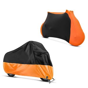 Sett: Motorsykkeltrekk Indoor ML Stretch Garage i sort-oransje + Presenning XL-trekk i sort-oransje