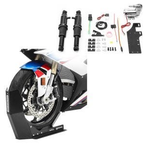 Set: Luftfederung Fahrwerk Harley Touring 94-20 Air Ride + Transportständer Easy-Fix Wippe bis 21 Zoll schwarz_1