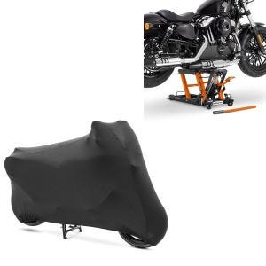 Set: Hebebühne Mid L für Harley und Chopper bis 680kg og + abdeckung Indoor XL-XXL Stretch Garage in schwarz_1