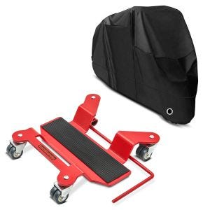 Set: Rangierhilfe für Hauptständer Easy Mover I bis 300kg in rot + Abdeckplane XL Faltgarage schwarz_1
