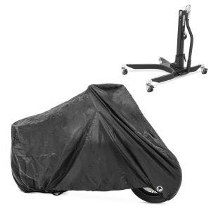 Set: Zentralständer Power Classic ohne Adapterplatte schwarz matt + Abdeckplane XXL Faltgarage schwarz_1