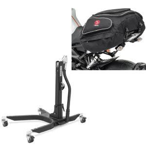 Sett: sentralstativ uten adapterplate i matt motorsykkeljekk Power-Classic + bakbag X50 bagasjebag bag 50 liter i sort