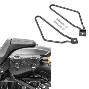 Set: Satteltasche links Arizona 3Ltr Seitentasche für Chopper schwarz + Satteltaschenhalter Universal schwarz_1