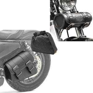 Sett: salveske venstre Montana 8L sideveske egnet for Chopper svart + verktøyrull Elgin 2,4Ltr egnet for Chopper Cafercaer og Scrambler i