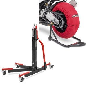Sett: Dekkvarmersett Laguna Seca 60-80°C egnet for forhjul og bakhjul Constands + sentralstativ uten adapterplate rød motorsykkeljekk Power-Evo