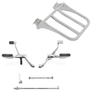 Set: vorverlegte Fußrastenanlage für Harley Sportster 14-20 + Gepäckträger für Harley-Davidson Sportster, Dyna, Softail chrom_1
