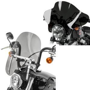 Set: Windschild CW1 für Chopper / Cruiser / Custombikes dunkel getönt + Windschild Batwing für Custombikes inkl. Haltesatz dunkel getönt_1