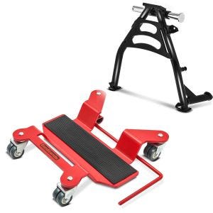 Set: Hauptständer Honda Transalp XL 650 V 00-06 Mittelständer + Rangierhilfe für Hauptständer Easy Mover I bis 300kg in rot_1